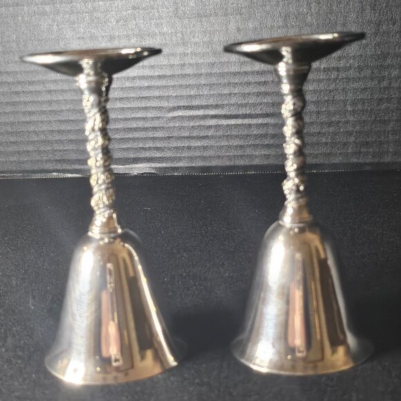 Pair of Mid Century Spanish Cordial Goblets by Valero Silver Plate Over Brass - Picture 6 of 13